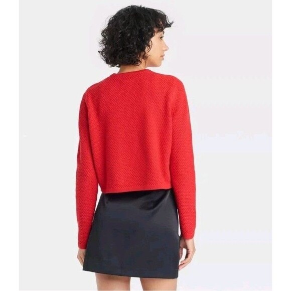 A New Day NWT 3X Red Ribbed Cuff Gold Button-Front Cardigan Sweater - Picture 3 of 11